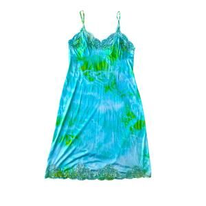 Hand Dyed Vintage Lime Green and Turquoise Tie Dye Slip Dress reworked Upcycled